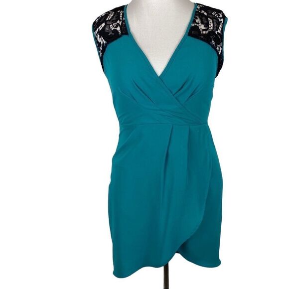 Bar III Teal dress with black lace inserts- size M - Picture 1 of 7